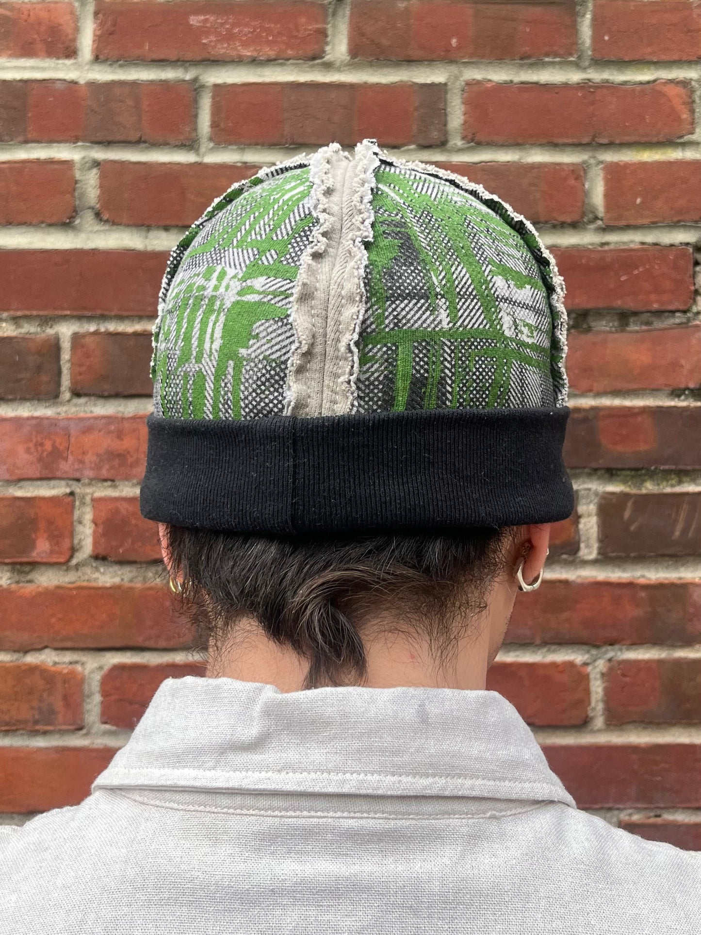 Crazy Plaid Knit Cap - Green - Black Tea + Rust Dye