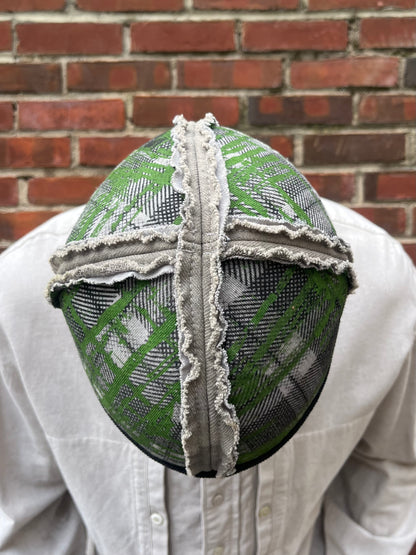 Crazy Plaid Knit Cap - Green - Black Tea + Rust Dye