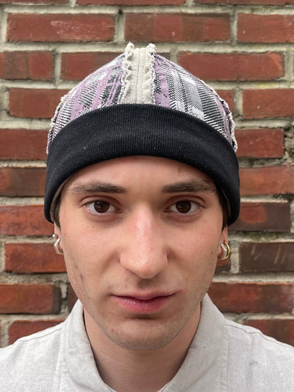 Crazy Plaid Knit Cap - Purple - Black Tea + Rust Dye