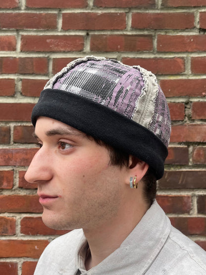 Crazy Plaid Knit Cap - Purple - Black Tea + Rust Dye