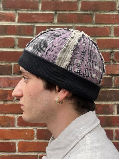 Crazy Plaid Knit Cap - Purple - Black Tea + Rust Dye