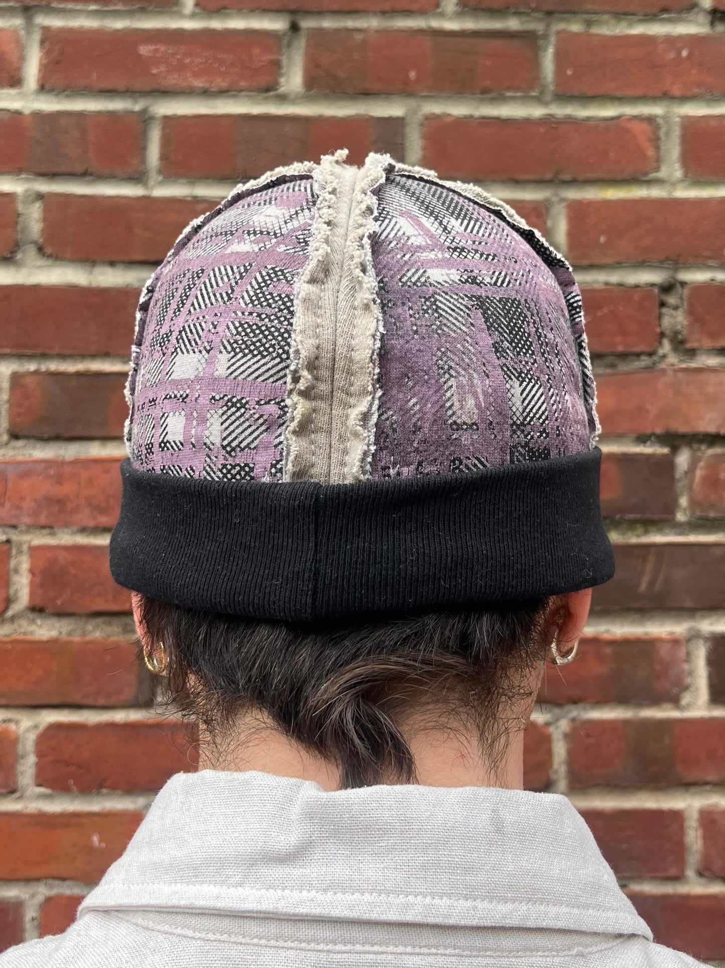 Crazy Plaid Knit Cap - Purple - Black Tea + Rust Dye