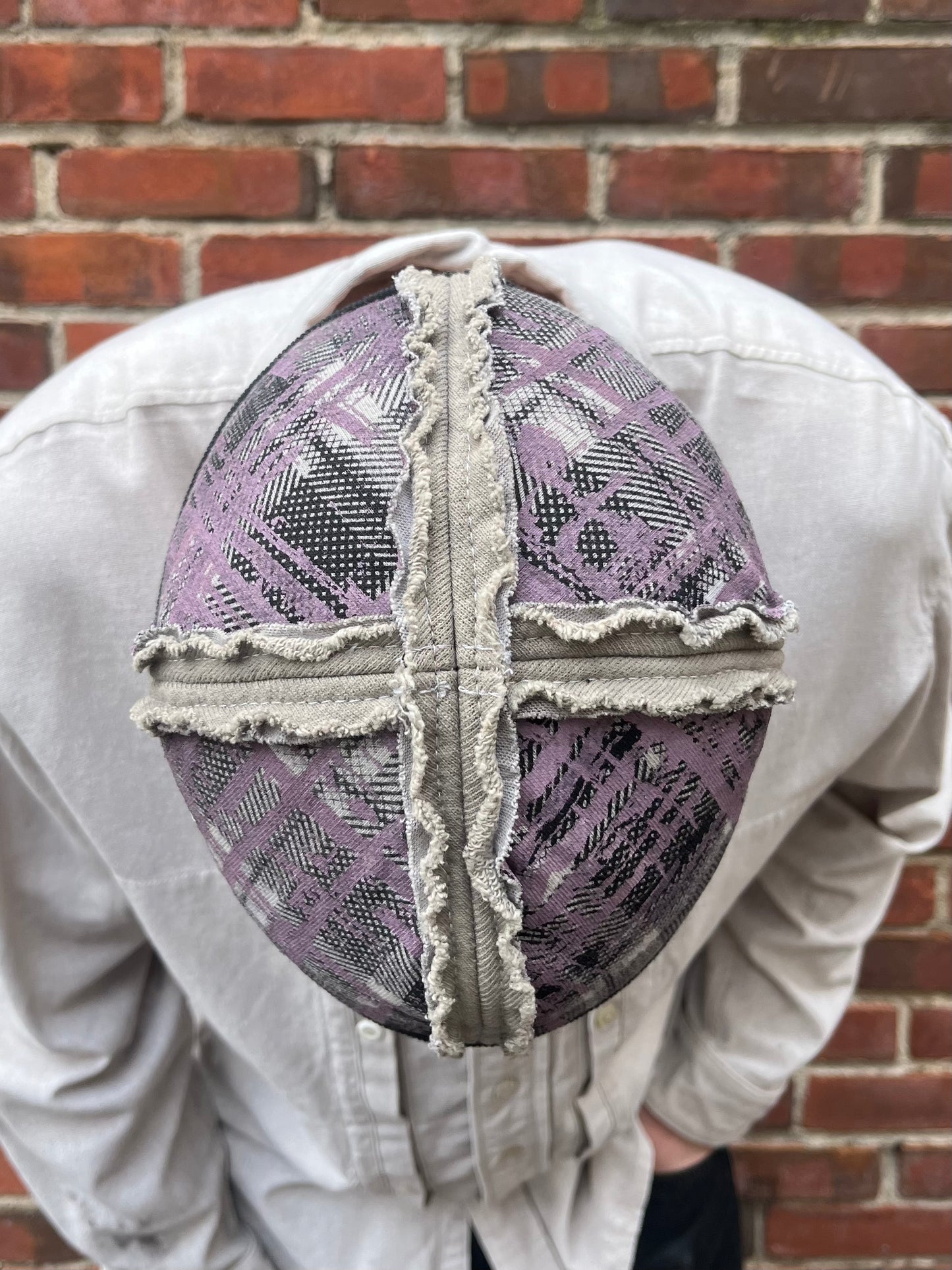 Crazy Plaid Knit Cap - Purple - Black Tea + Rust Dye
