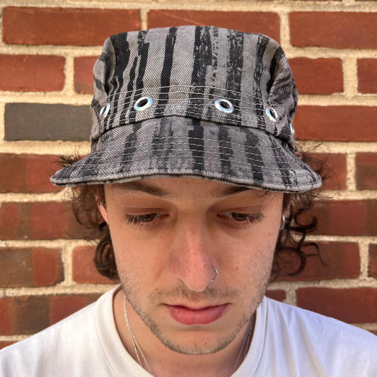 Pleated Mechanics Cap - Acorn + Rust Dyed Stripe Denim
