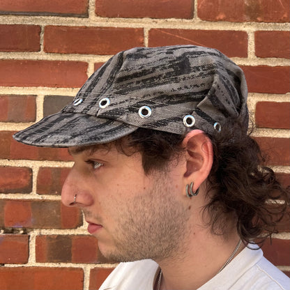 Pleated Mechanics Cap - Acorn + Rust Dyed Stripe Denim