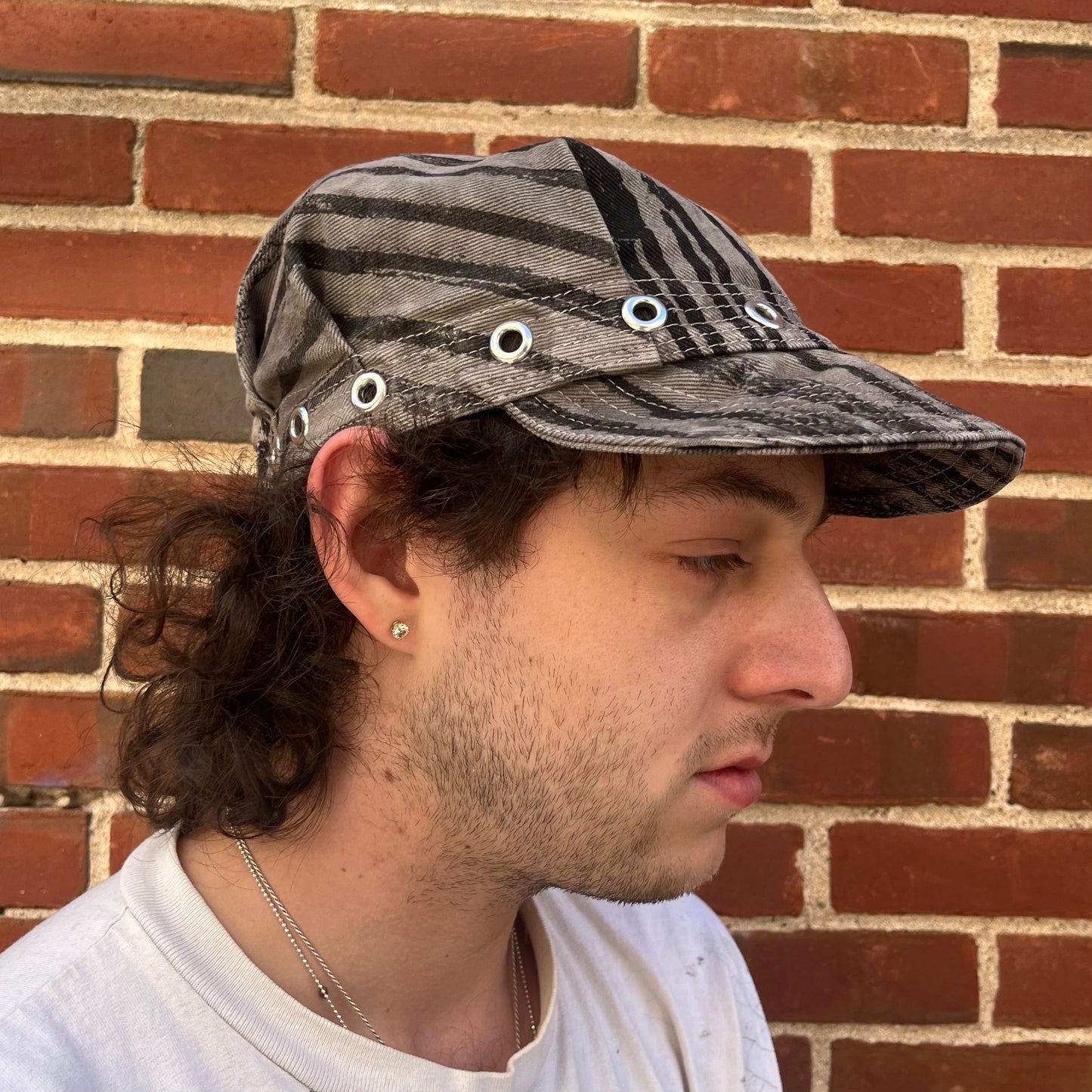 Pleated Mechanics Cap - Acorn + Rust Dyed Stripe Denim