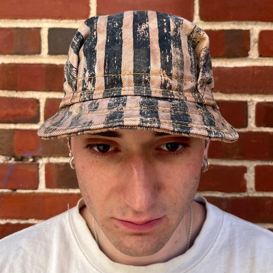 Pleated Mechanics Cap - Persimmon Dyed Stripe Denim