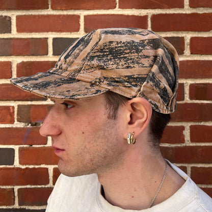 Pleated Mechanics Cap - Persimmon Dyed Stripe Denim