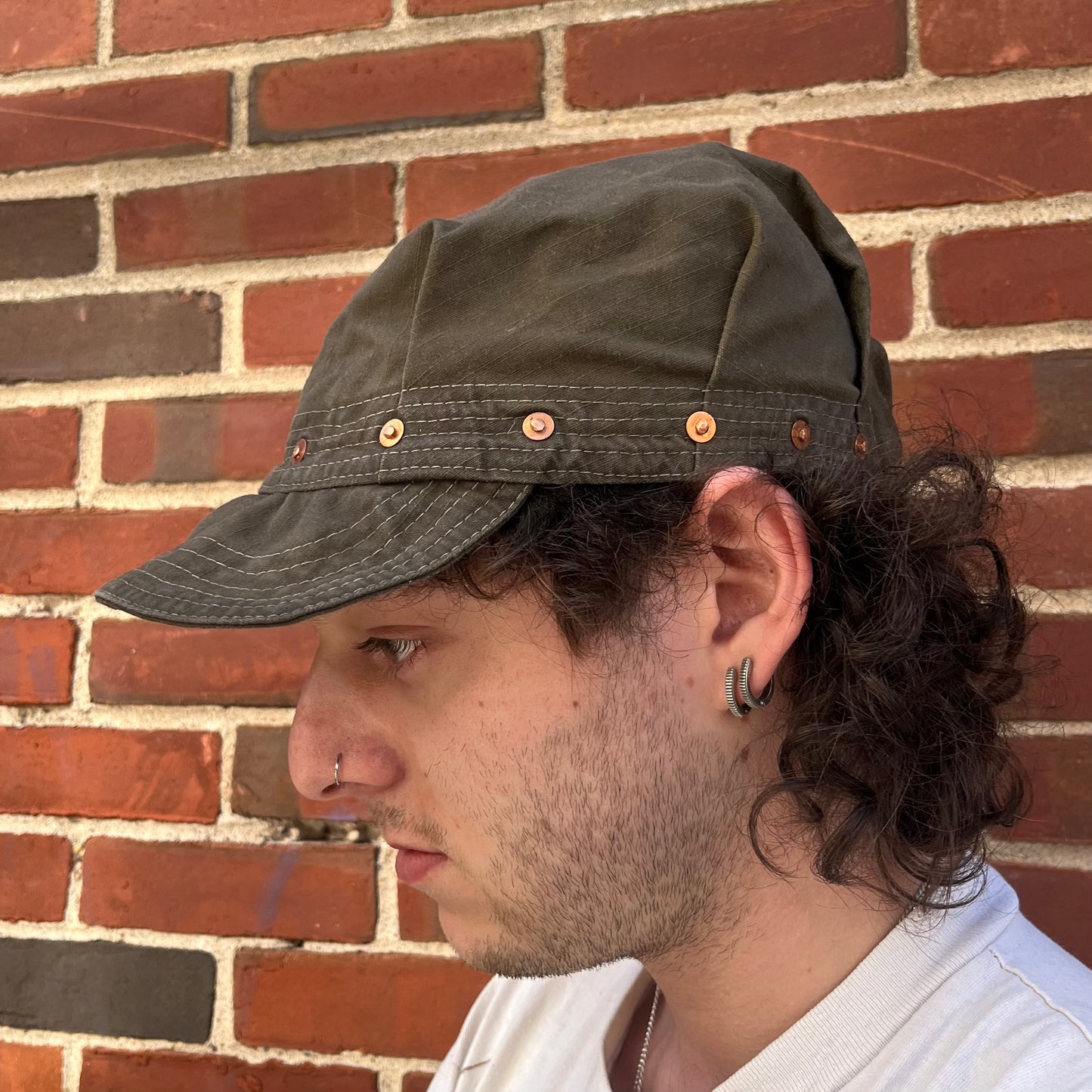 Pleated Mechanics Cap - Black Tea + Rust Dyed Cotton Ripstop, Copper Rivets