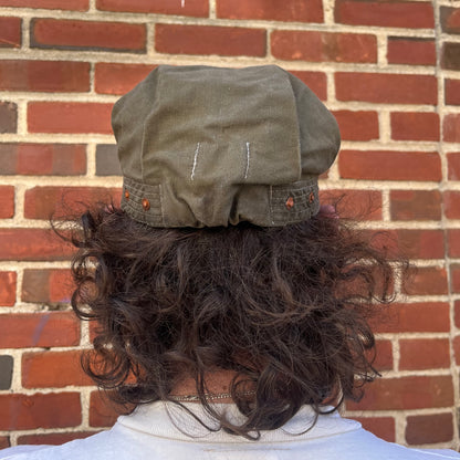 Pleated Mechanics Cap - Black Tea + Rust Dyed Cotton Ripstop, Copper Rivets