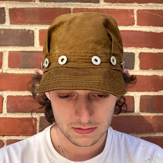 Pleated Mechanics Cap - Turmeric + Rust Dyed Cotton Ripstop