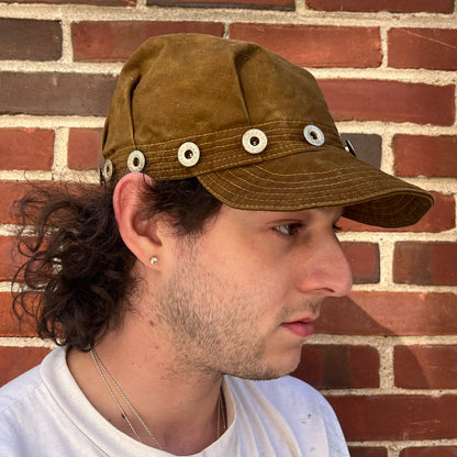 Pleated Mechanics Cap - Turmeric + Rust Dyed Cotton Ripstop