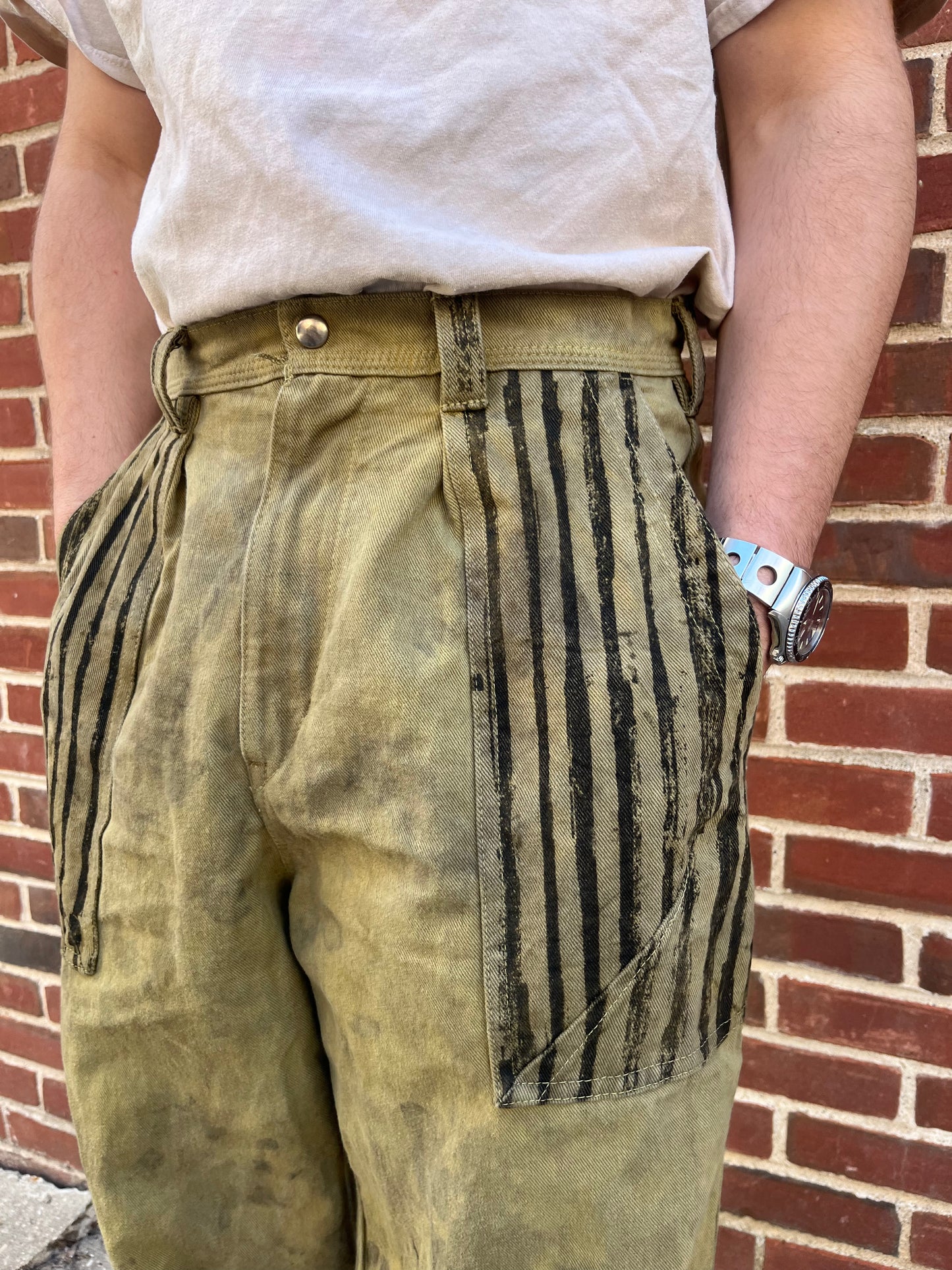 Dart Pocket Fatigue Pant - Turmeric & Black Tea + Rust Dyed Denim W/ Stripe Accents