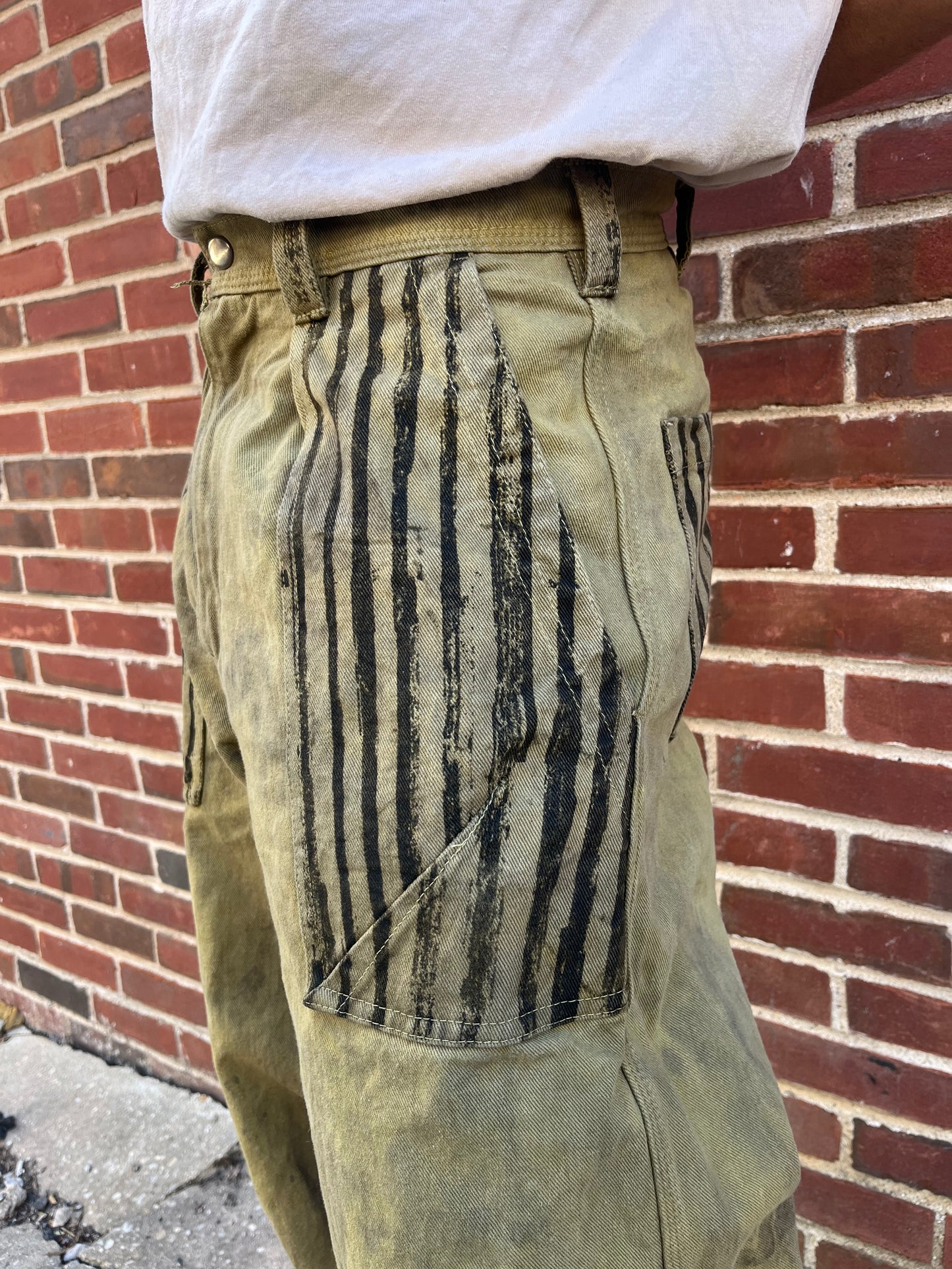 Dart Pocket Fatigue Pant - Turmeric & Black Tea + Rust Dyed Denim W/ Stripe Accents