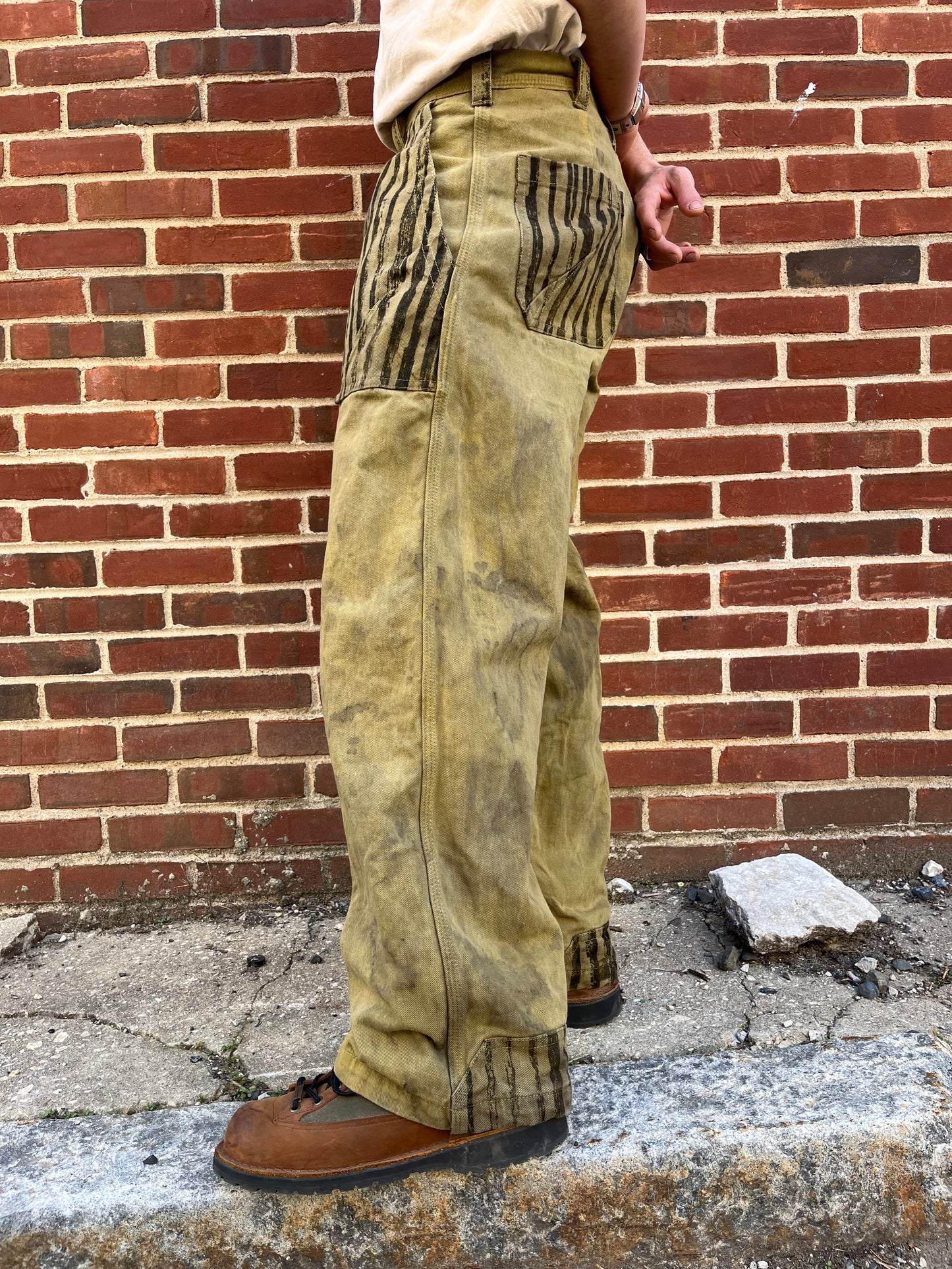 Dart Pocket Fatigue Pant - Turmeric & Black Tea + Rust Dyed Denim W/ Stripe Accents