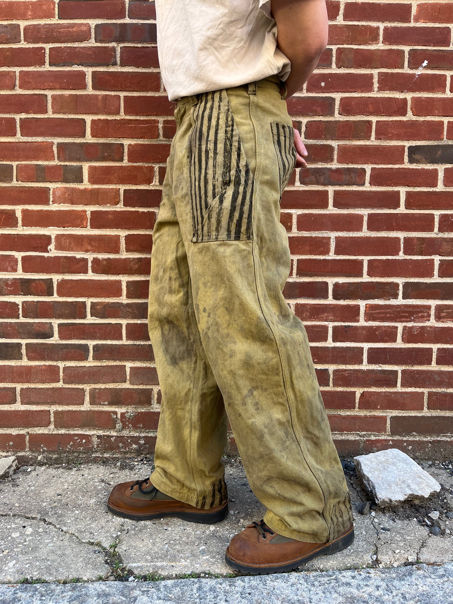 Dart Pocket Fatigue Pant - Turmeric & Black Tea + Rust Dyed Denim W/ Stripe Accents