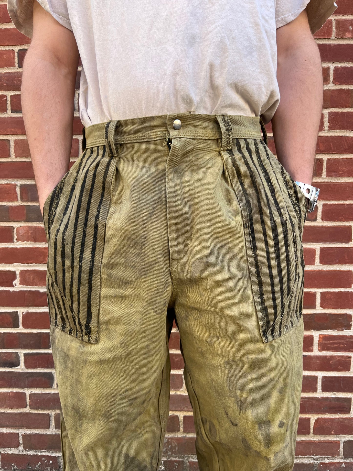 Dart Pocket Fatigue Pant - Turmeric & Black Tea + Rust Dyed Denim W/ Stripe Accents