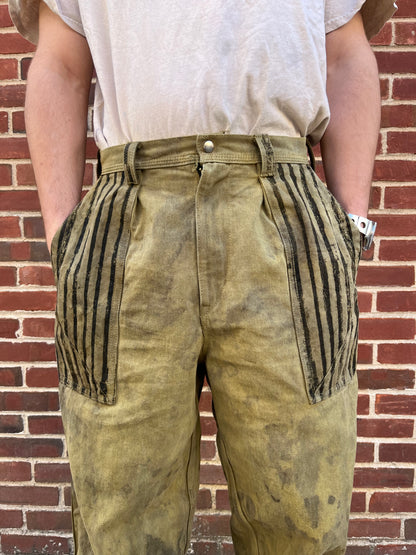 Dart Pocket Fatigue Pant - Turmeric & Black Tea + Rust Dyed Denim W/ Stripe Accents