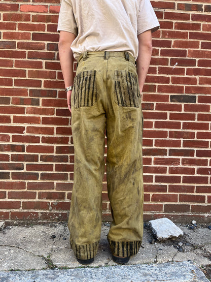 Dart Pocket Fatigue Pant - Turmeric & Black Tea + Rust Dyed Denim W/ Stripe Accents