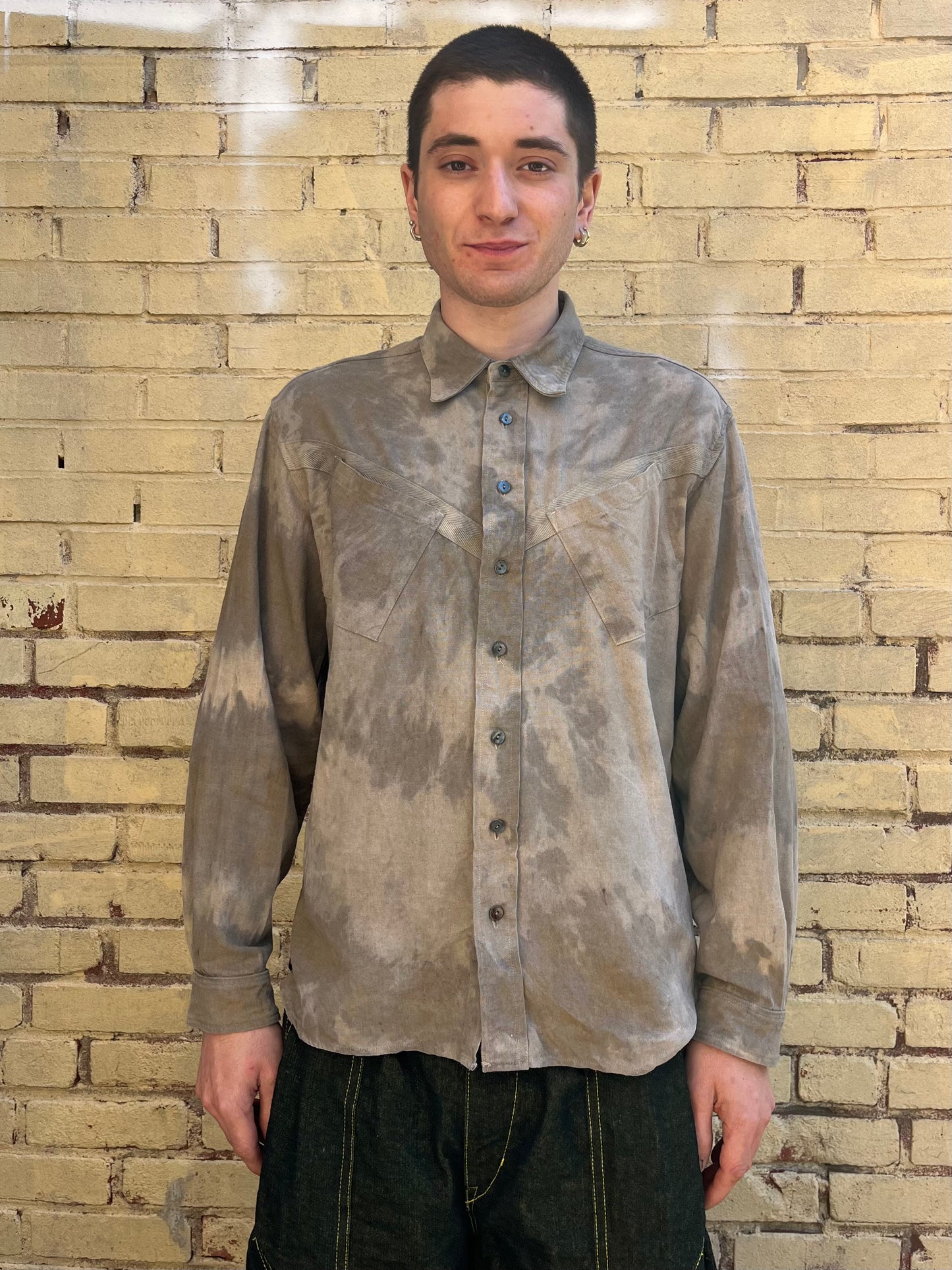 Slant Pocket BD Shirt - Black Tea + Rust Swirl Linen Blend