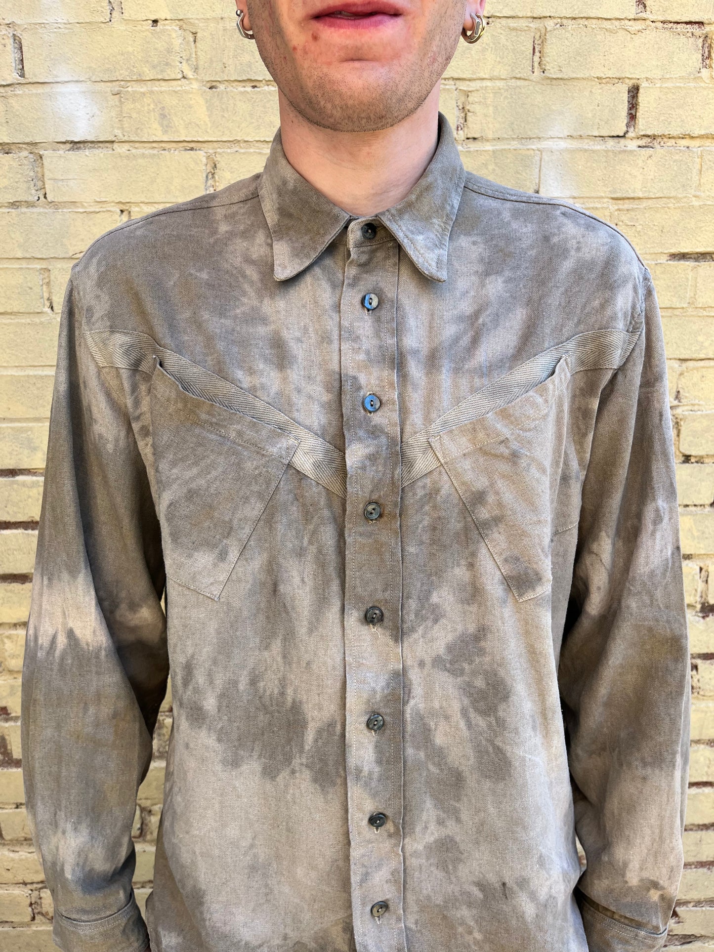 Slant Pocket BD Shirt - Black Tea + Rust Swirl Linen Blend