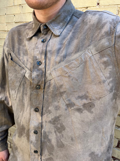 Slant Pocket BD Shirt - Black Tea + Rust Swirl Linen Blend
