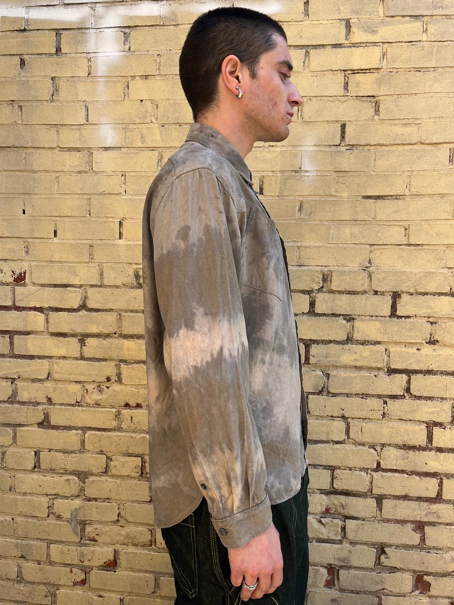 Slant Pocket BD Shirt - Black Tea + Rust Swirl Linen Blend