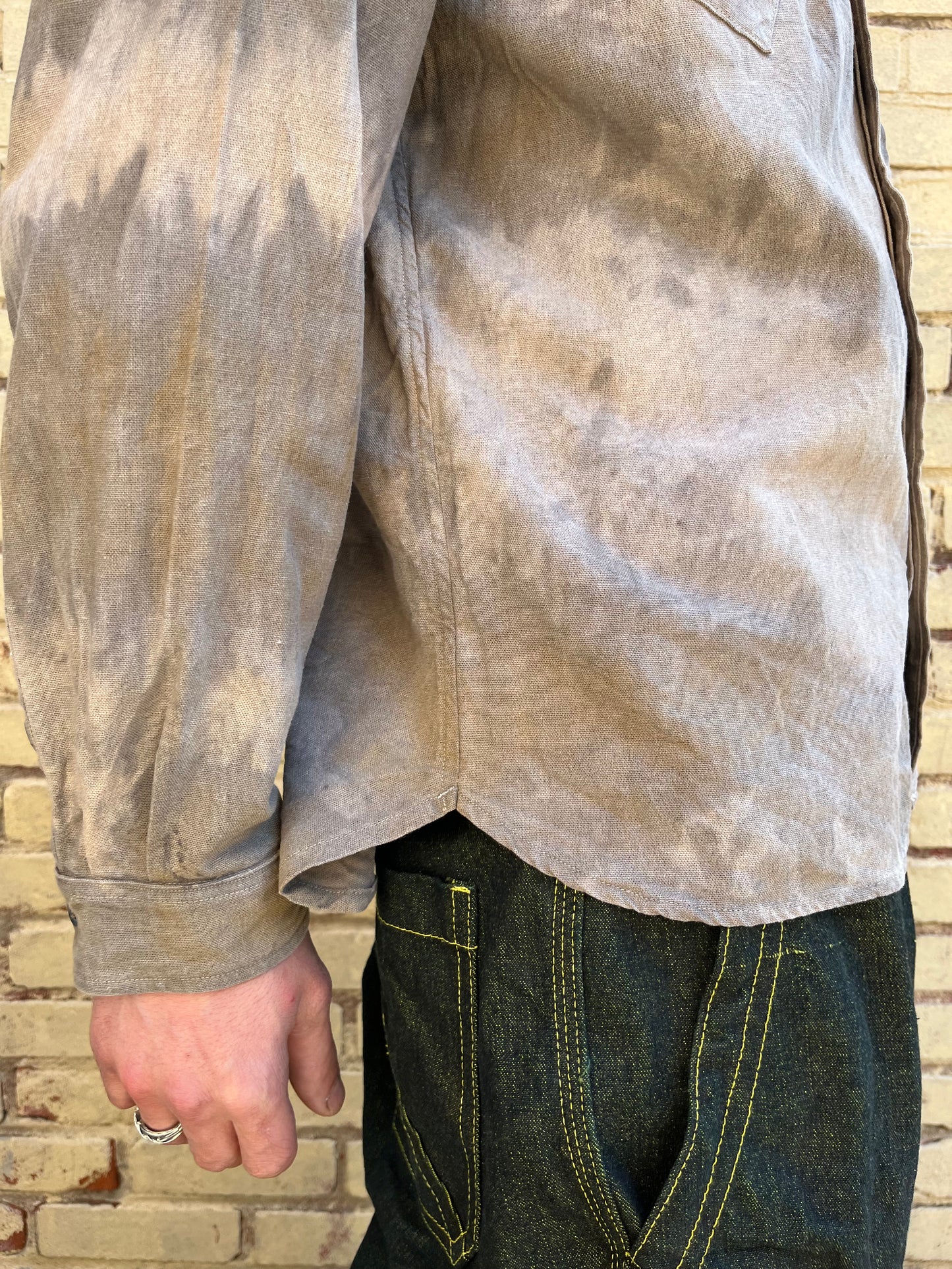 Slant Pocket BD Shirt - Black Tea + Rust Swirl Linen Blend