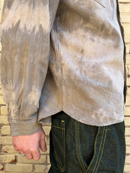 Slant Pocket BD Shirt - Black Tea + Rust Swirl Linen Blend