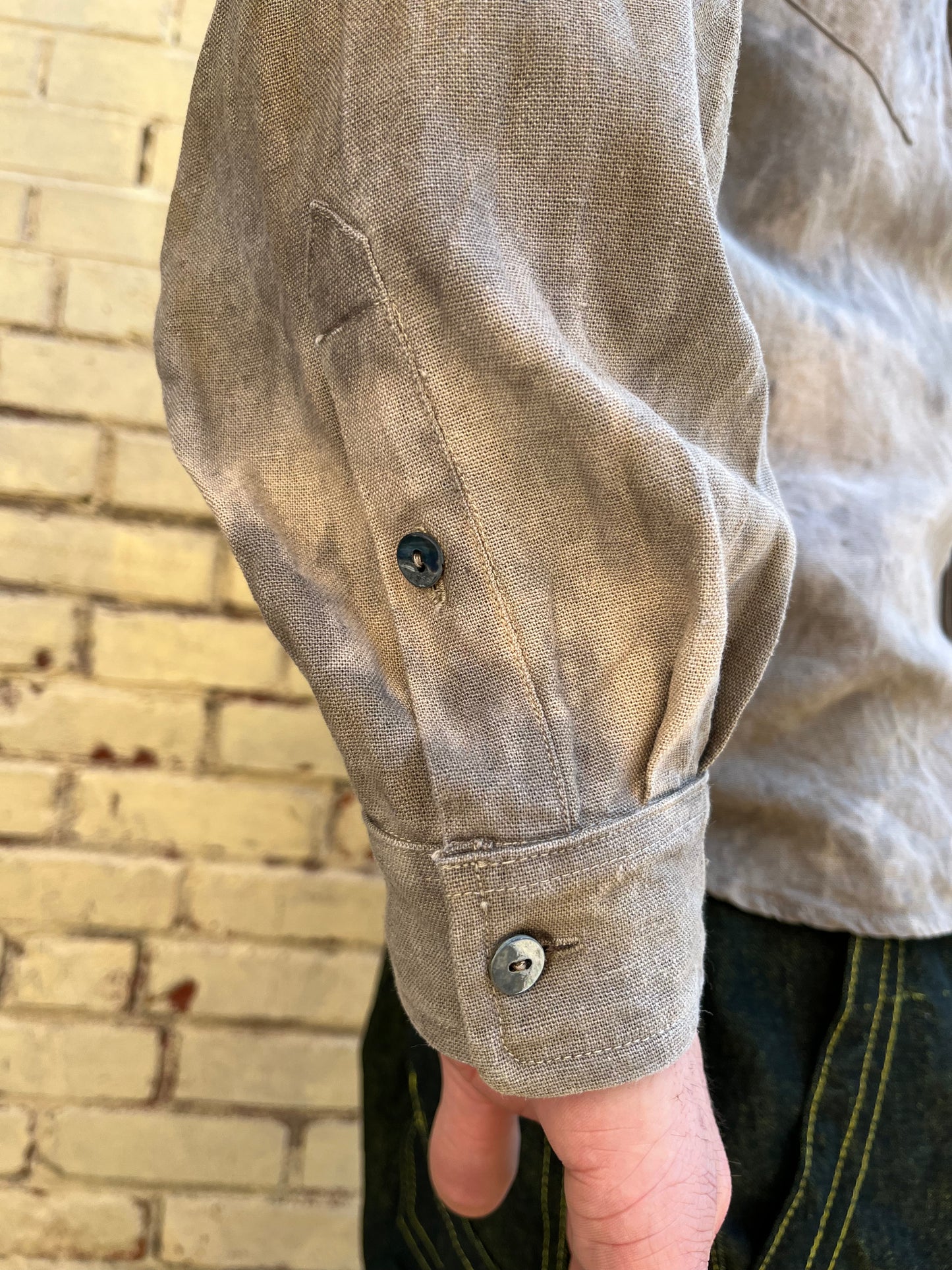 Slant Pocket BD Shirt - Black Tea + Rust Swirl Linen Blend