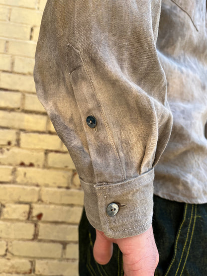 Slant Pocket BD Shirt - Black Tea + Rust Swirl Linen Blend
