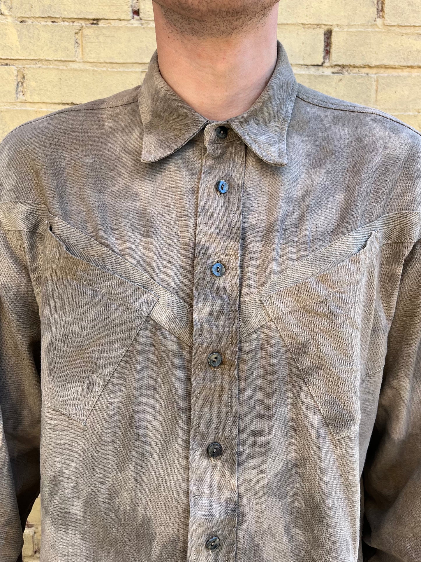 Slant Pocket BD Shirt - Black Tea + Rust Swirl Linen Blend