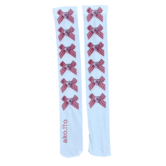 Ako Ito Gingham Girly Bow Thigh Highs